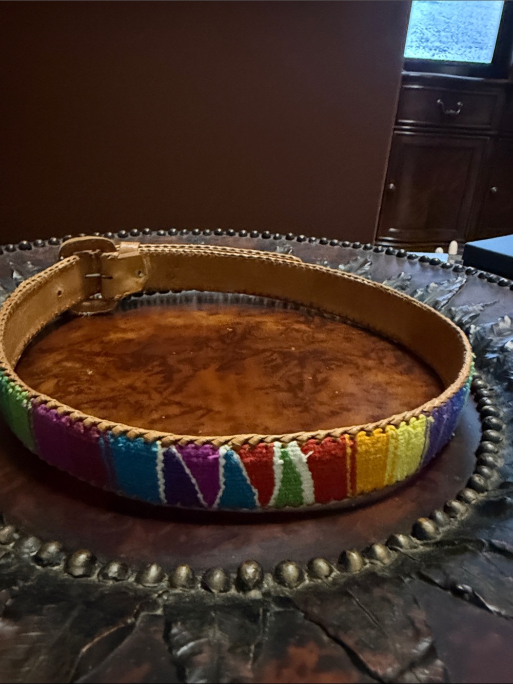 Buttery Soft Handwoven Accent Leather Belt with Color Stripe - Picture 3 of 7